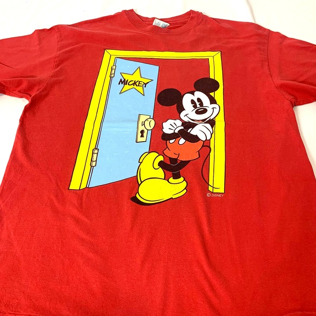 vintage 90s print T-shirt Mickey Mouse Disney Hanes BEEFY MADE IN USA プリント Tシャツ  ミッキーマウス ディズニー ヘインズ アメリカ製 メンズ レディース レッド 赤 size L ビンテージ ヴィンテージ | One Big  Holiday