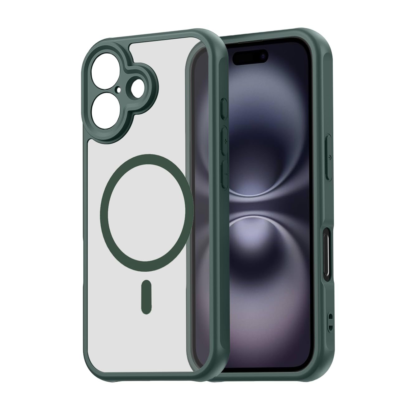 対応 iPhone 16 ケース 米軍MIL規格取得 MagSafe対応 アイフォン16 半透明 カバー 衝撃吸収 落下防止 指紋防止 滑り止め 軽薄型 phone16 ケース PC背面TPUバンパー アイ スマホケース スマホカバー ワイヤレス充電磁気(グリーン)SEIP16TPC-LV