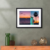 Sunset & Neon Palm｜夕日とネオンが織りなすリゾートモダンアートポスター｜都会的な洗練と非日常を感じるおしゃれインテリアにA4ポスター
