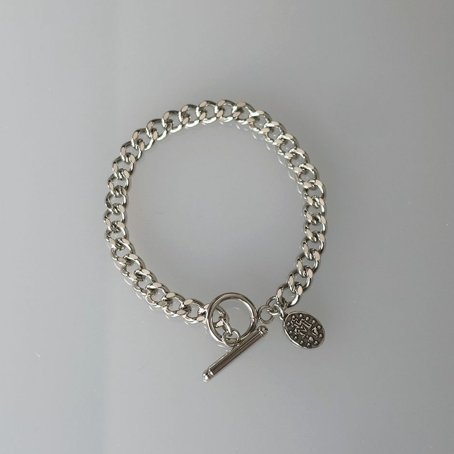 【SELECT】unisex サージカルステンレス 316L マンテル　オーバルコイン　チェーンブレスレット　金属アレルギー対応