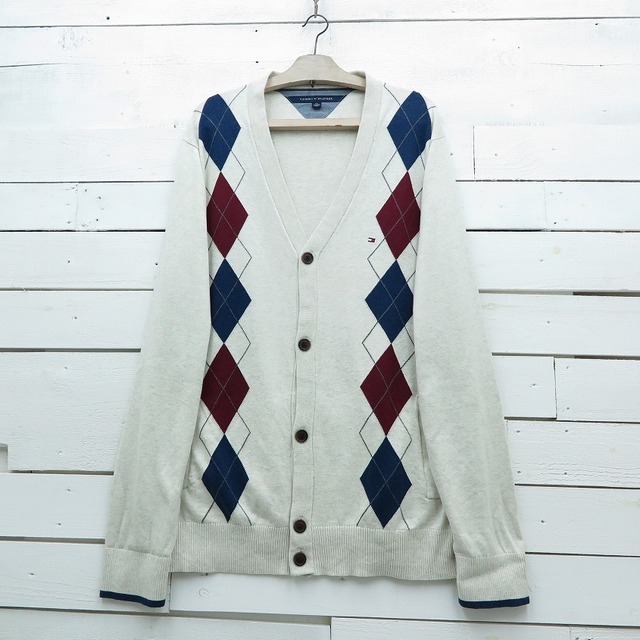 TOMMY HILFIGER トミーヒルフィガー アーガイル柄 コットンニットカーディガン メンズ XXLサイズ