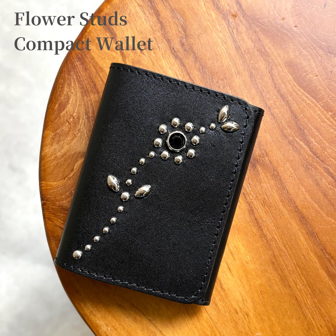 栃木レザー フラワースタッズ コンパクト財布 5色展開 日本製 Made in