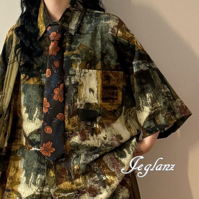アート プリント 半袖 シャツ 羽織り オーバーサイズ カジュアル(MC709)β