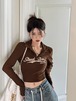 2024秋 長袖 Tシャツ ショート丈 カットソー トップス カジュアル 配色韓国系ストリートへそ出しK-POPタイトネックスリーブ 肌見せ T ファッションレディース かわいいハーフ衣装風冬トップス