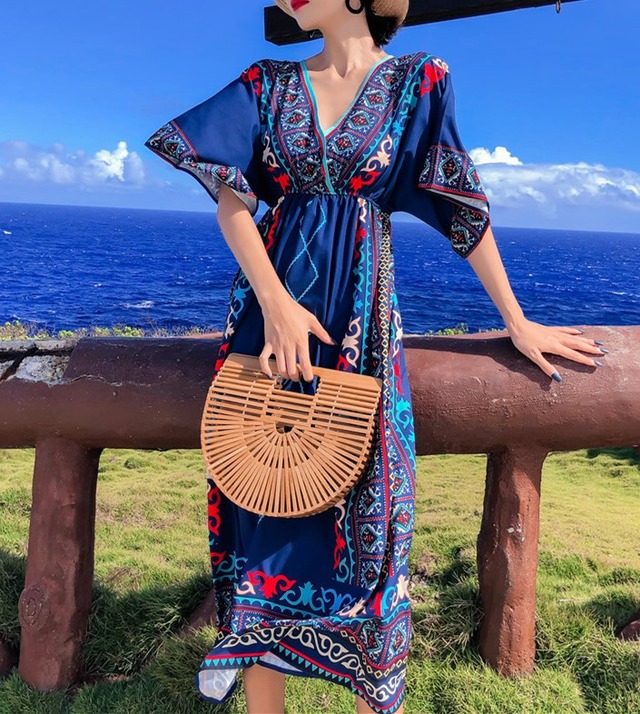 ボヘミアン マキシワンピース ハワイ 海 大きいサイズ
