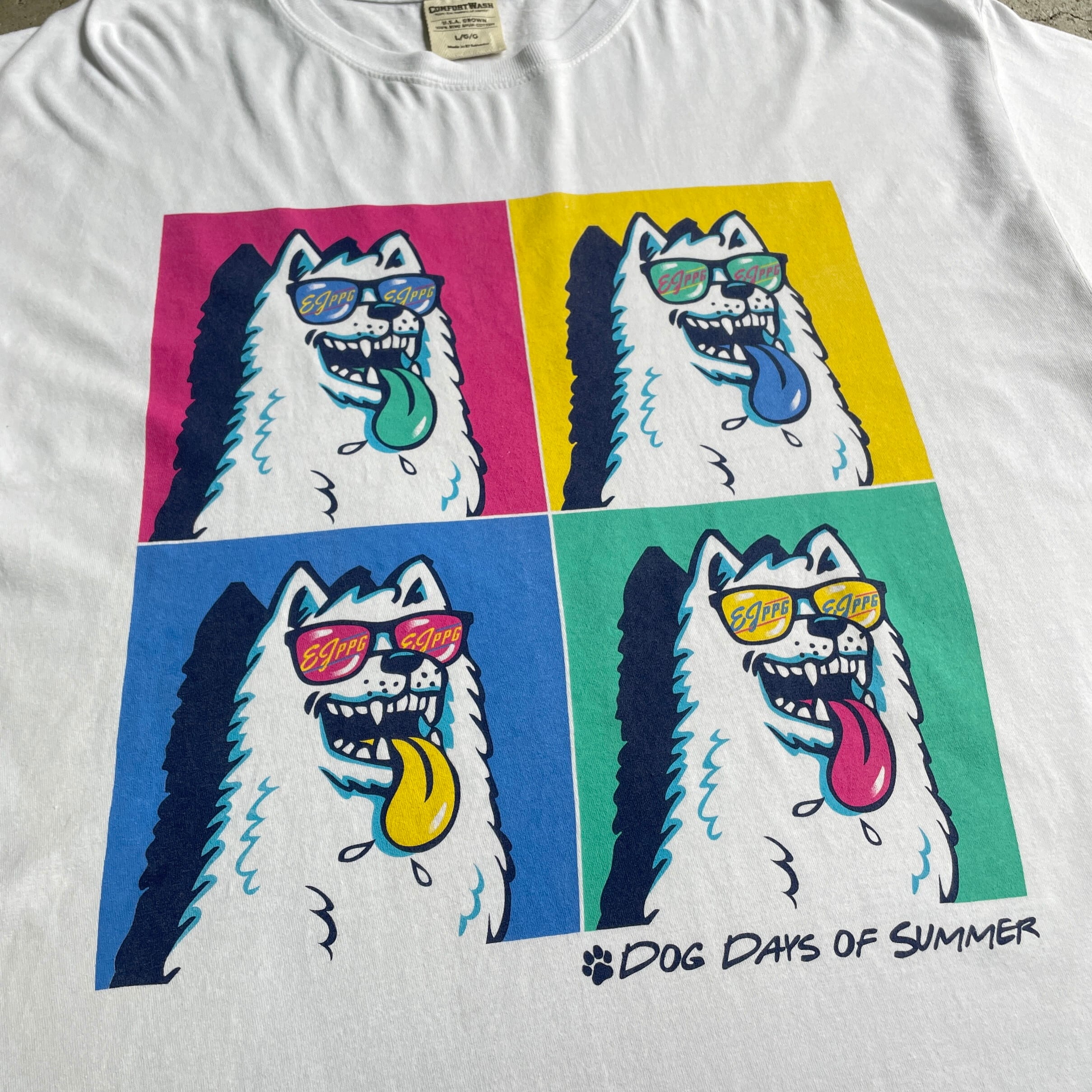 90s アニマル アート プリントTシャツ XL 白 犬 イラスト キャラクター