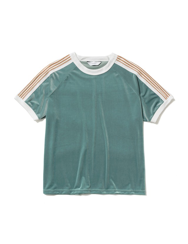 Sasquatchfabrix. / LACE TAPE VELOUR T-SHIRT(BLUE GREEN)