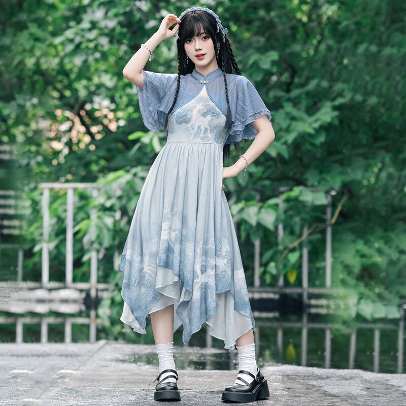 古怪舍---鹿煙シリーズ】☆チャイナ風トップス☆ 半袖 アウター 合わせ