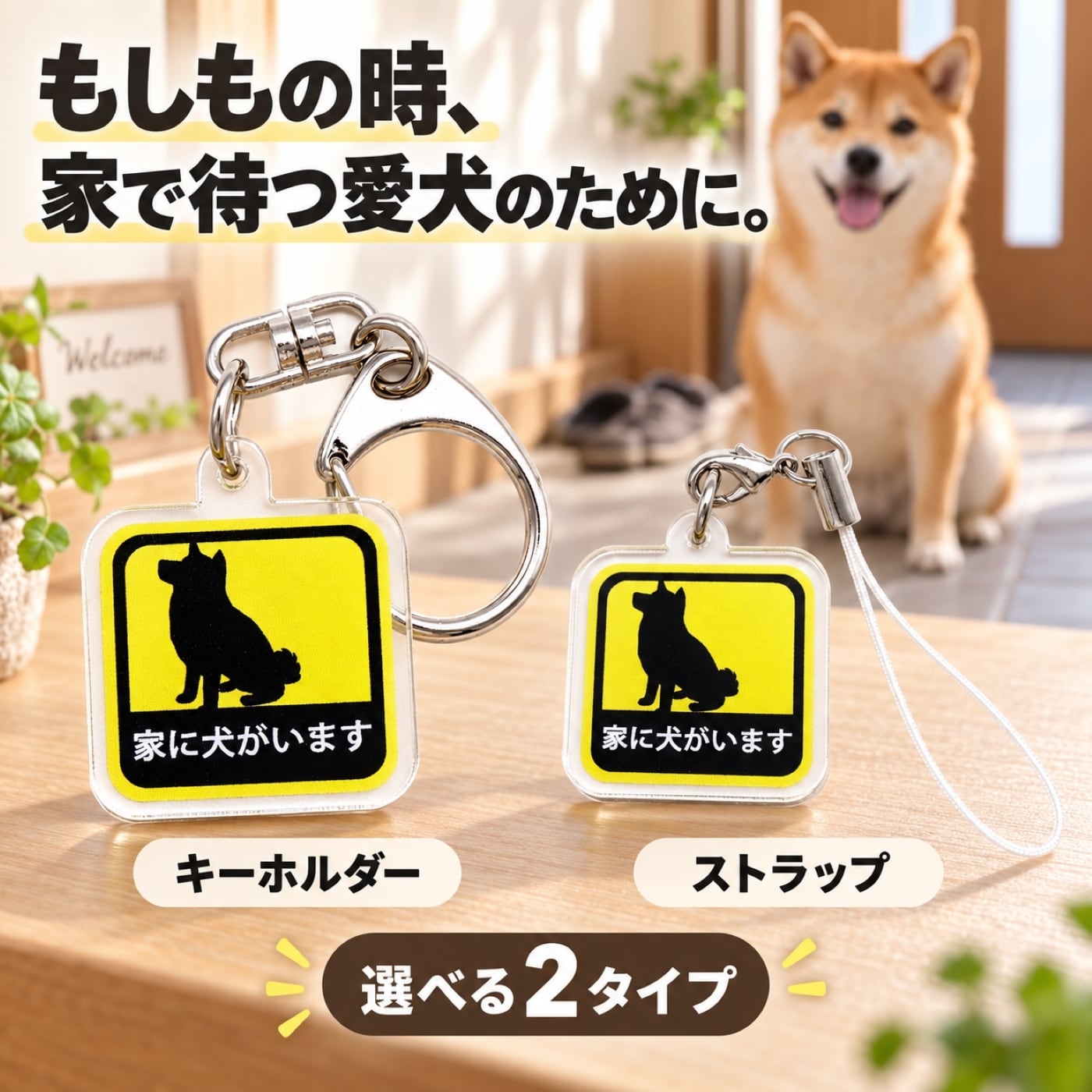 家に犬がいます キーホルダー ストラップ｜アクリルタグ 柴犬 日本製