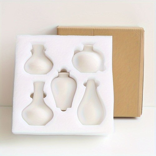 花瓶5個セット ホワイトセラミック 小さな花瓶 モダン ホームデコレーション オーナメントインサート花瓶 リビングルーム テーブル デスク装飾 家の装飾