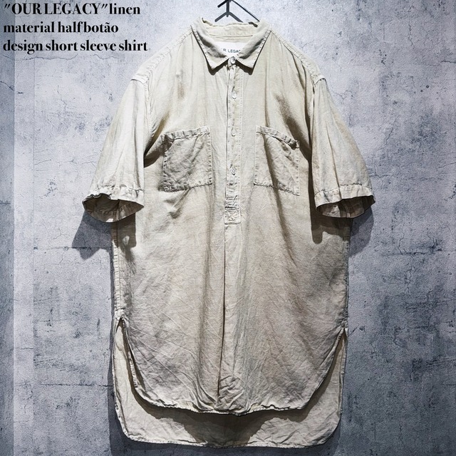 "OUR LEGACY"linen material half botão design short sleeve shirt
