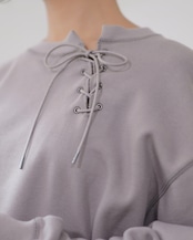 itochi - Azuma Urake Lace-Up Neck Sweatshirt :Gray|アズマ裏毛/レースアップネック/ユニセックス