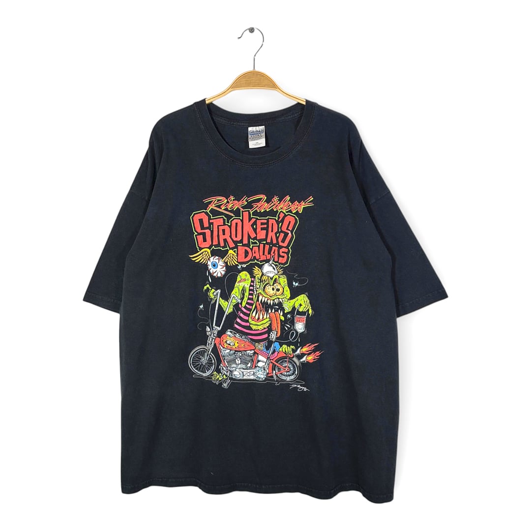 00s モンスタープリント カスタムバイクショップ Tシャツ フライングアイボール ブラック サイズXXL 古着 BZ0504