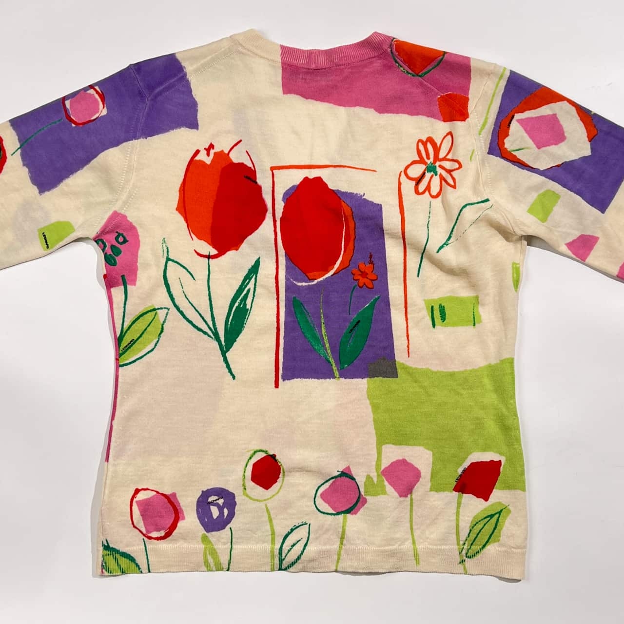 LEONARD レオナール アート風 花柄 デザイン Vネック ウール ニット カーディガン 40/レディース