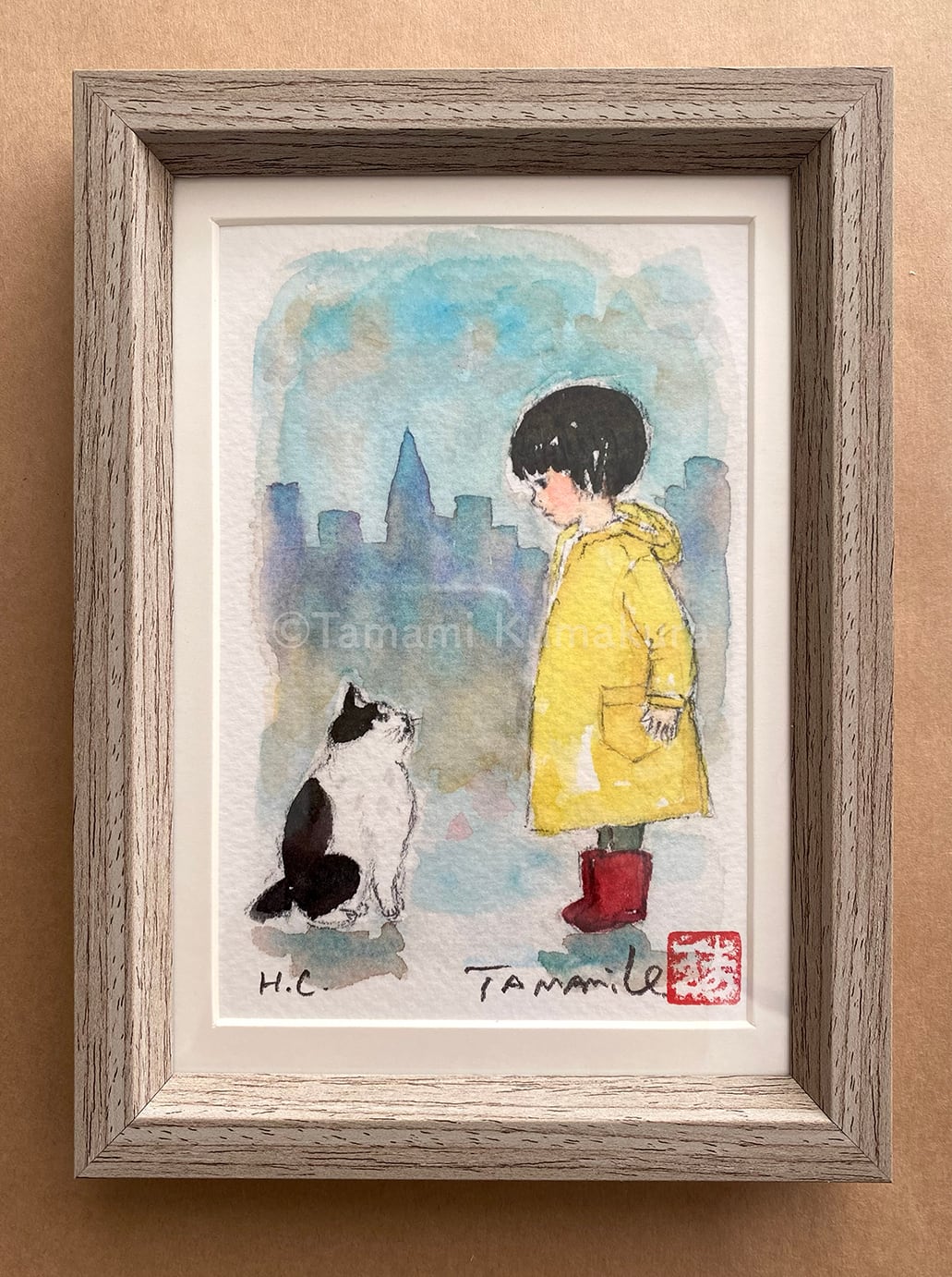 原画「プラムと白猫」ポストカードサイズ | Any Kind Of Blue 猫や透明堂