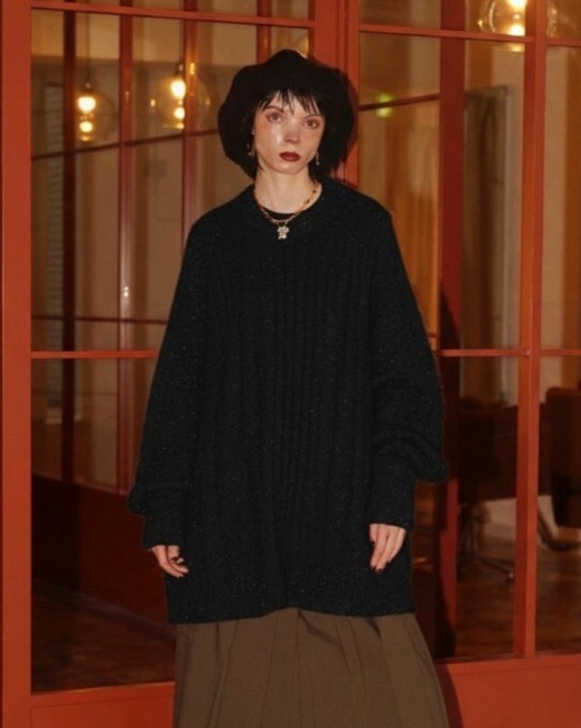 残り僅か | Boucle Cable Wide Sweater / Black