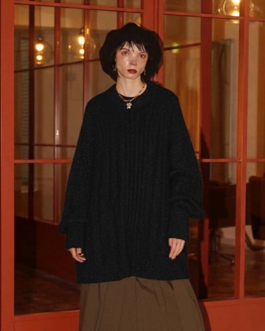 残り僅か | Boucle Cable Wide Sweater / Black