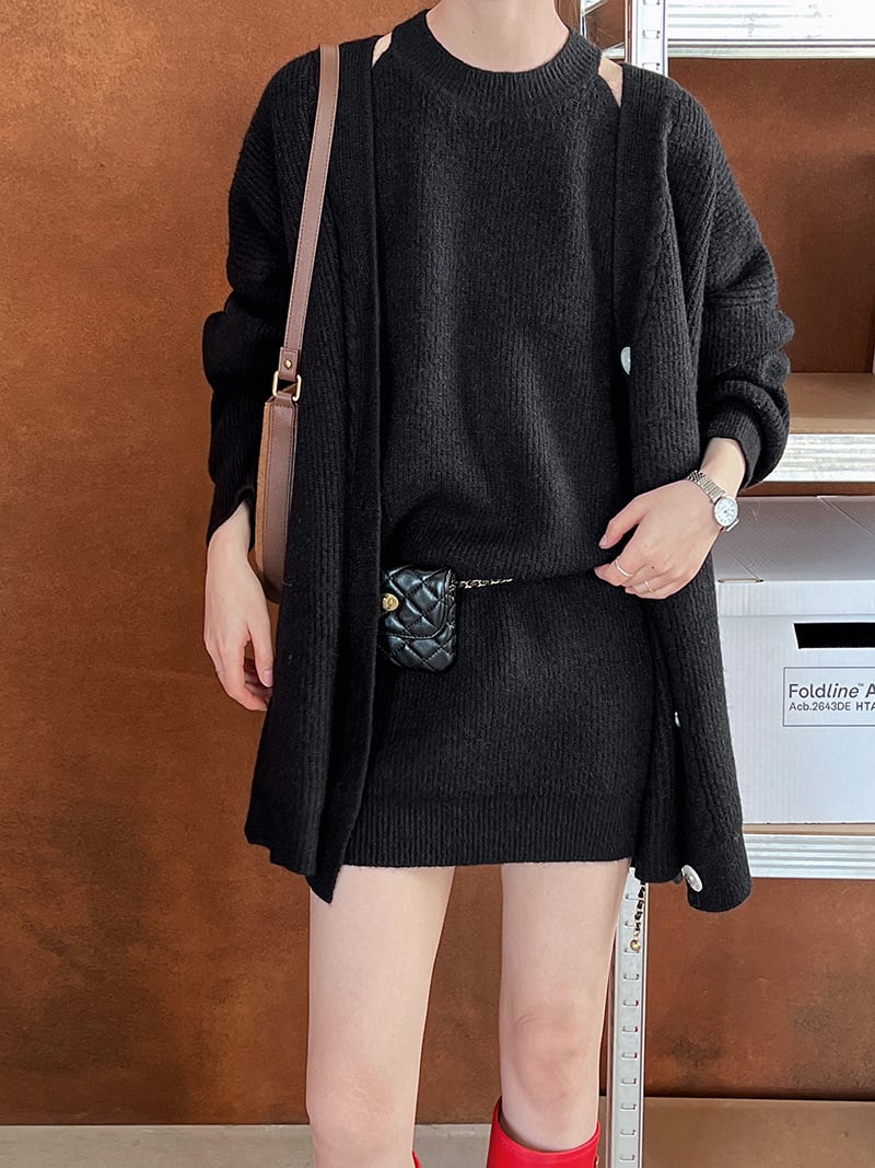 set】カーディガン×ノースリーブミニワンピースセット N2871 | nanastyle