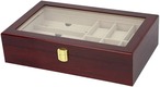 メガネケース　メガネ収納　アクセサリー収納　コレクションボックス　小物入れ　メガネ　眼鏡　サングラス　６枠　ユニセックス　女性用　男性用　赤　ロック付き　木製　ガラス　おしゃれ　高級感　かっこいい　ギフト　父の日