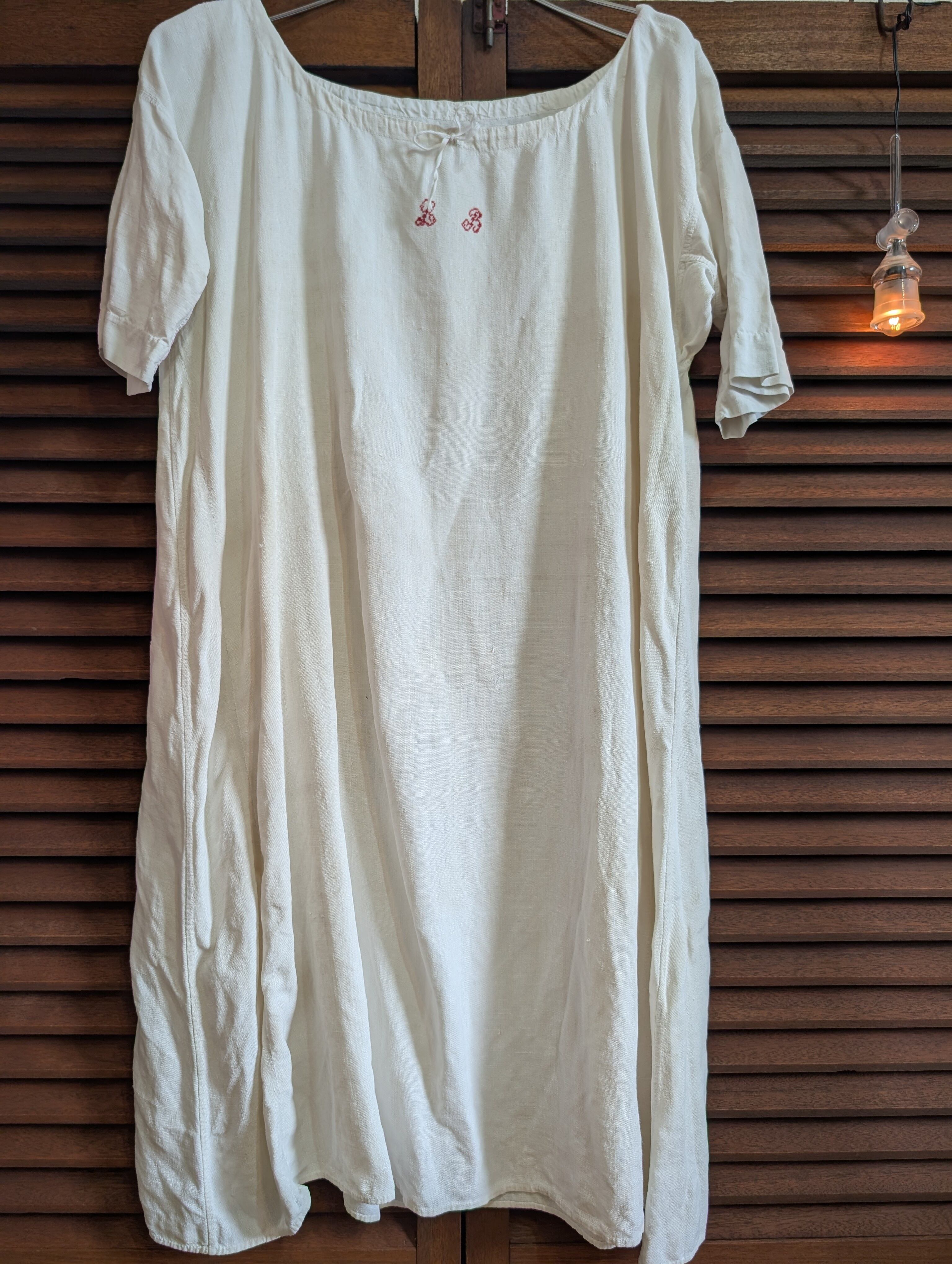 20-30s France Antique Linen Smock Short Sleeves LB