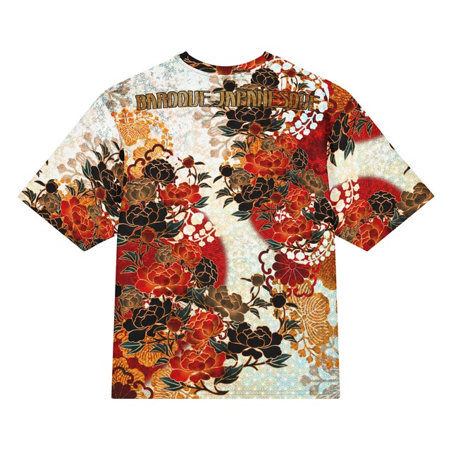 和紋様装飾　牡丹紅白　和柄ユニセックス 150G Breeze Tシャツ