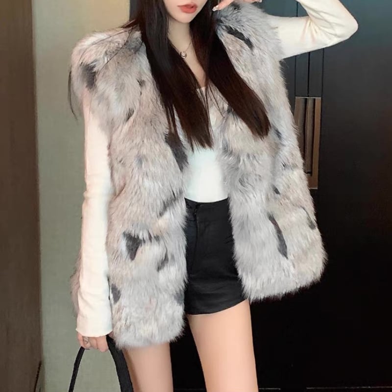 faux fur pattern vest la2464