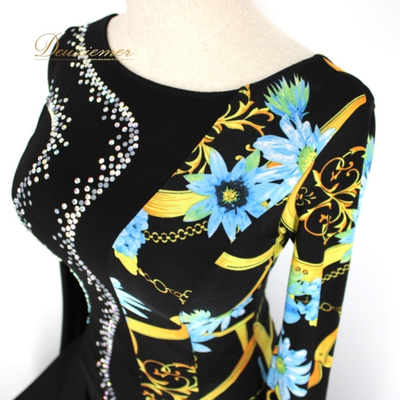 社交ダンス 衣装 スタンダード ドレス ワンピース レッスンウェア パーティ衣装 女性用 レディース オールシーズン 黒 水色 ラインストーン GRANT ブラック系 ブルー系 スカート ロング丈 花柄 デザイン ストレッチ おしゃれ フォーマル 演奏会 お祝い ダンスウェア トレーニング 楽器発表会 ショー用品 ステージ衣装 女性 ダンスドレス