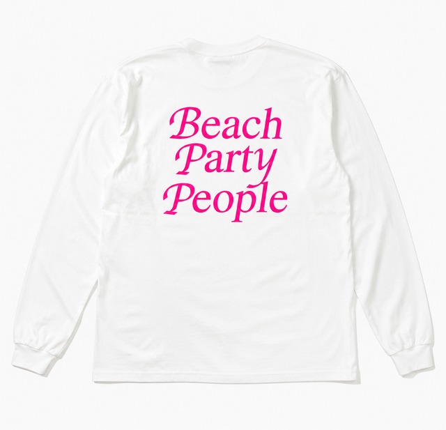 Beach Party　ロングスリーブ Tシャツ　ホワイト×蛍光ピンク