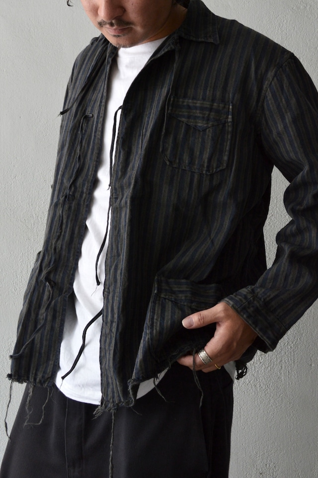 VENTITANK PROJECT Bulgarian Army 1950's-60's Dead Stock Custom Remade & Dyed Sumi Kuro Sleeping Shirt Jacket Type Navy Multi1 ブルガリア軍 スリーピングシャツ ジャケット 50s 黒染め