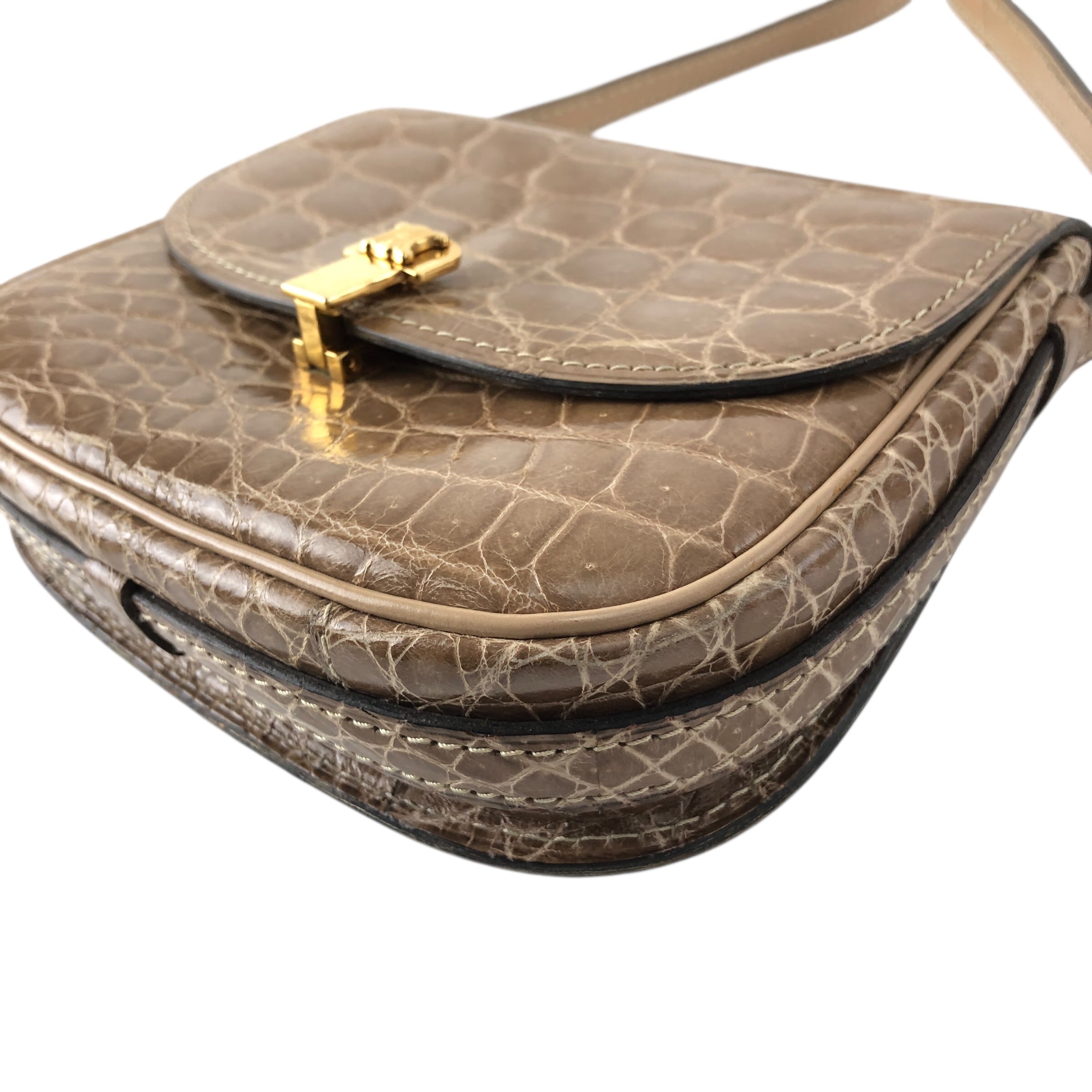 セリーヌ　クロコ　ポシェット CELINE セリーヌ ヴィンテージ 馬車金具 クロコ 黒色 ショルダーバッグ