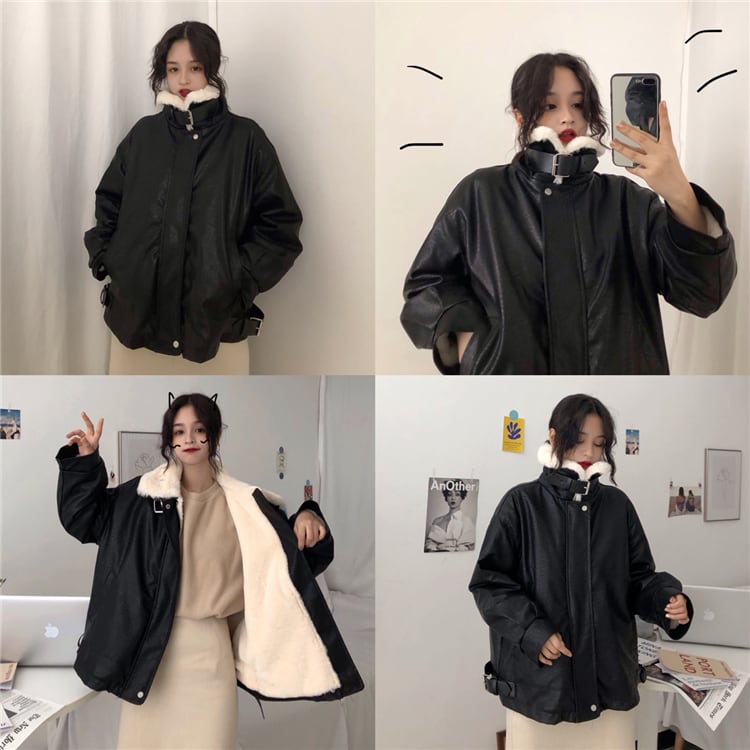 アウター ライダースジャケット レザー ボアジャケット ファー