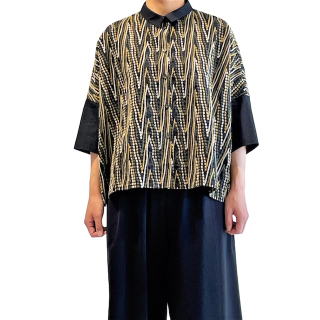 【新作】ジグザグ刺繡オーバーサイズシャツ【240-1132】