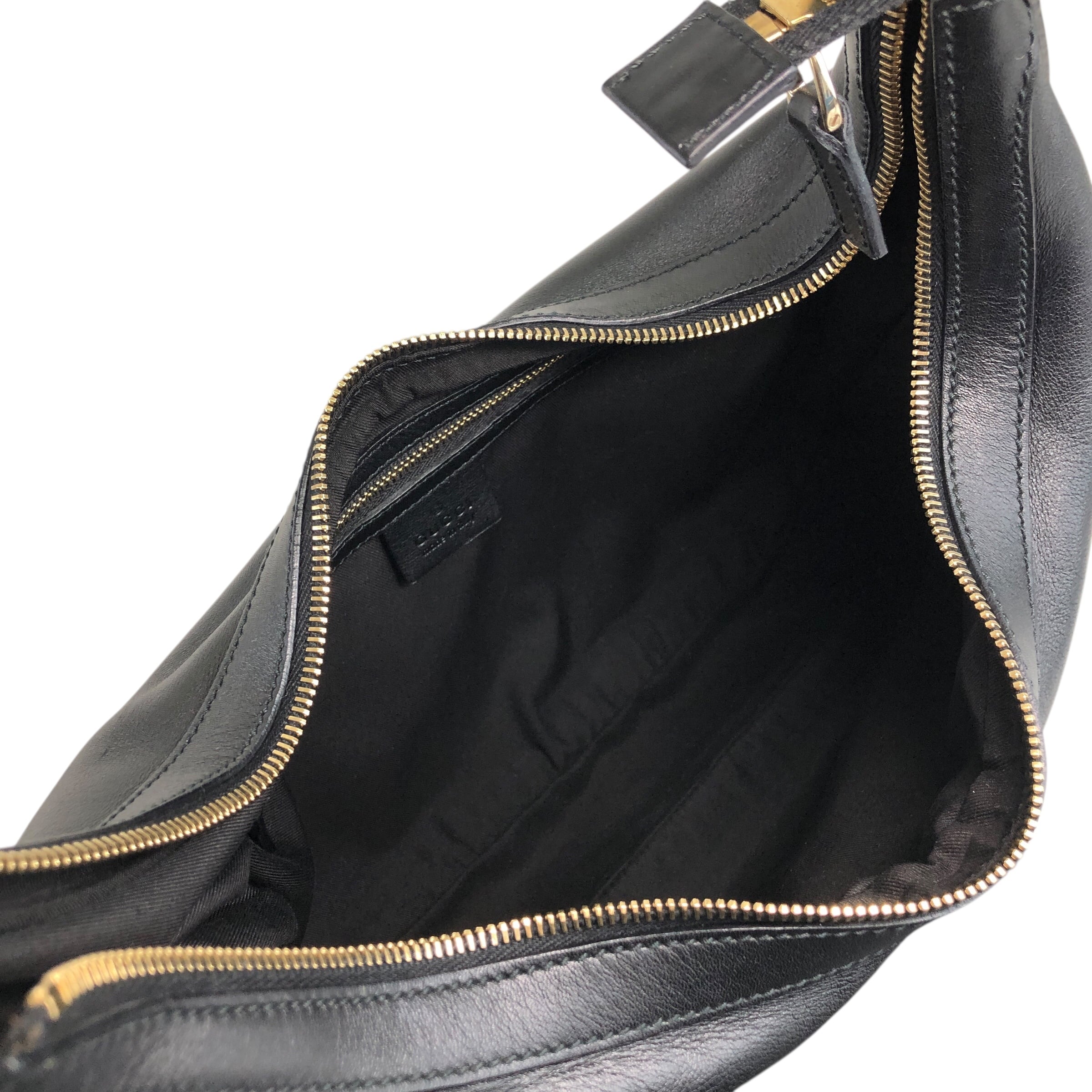 美品　グッチ　ホーボー　ショルダーバッグ　オールレザー　ブラック　斜め掛け GUCCI グッチ ショルダーバッグ ブラック レザー ホーボーバッグ