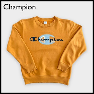 【champion】ロゴ プリント スウェット トレーナー プルオーバー チャンピオン マスタード M US古着