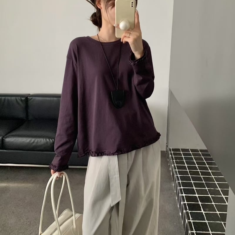 フリル裾 ロングスリーブ Tシャツ ◆4color 204413