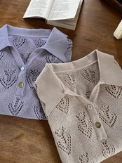 Ajourée Fleur Knit Polo F0740