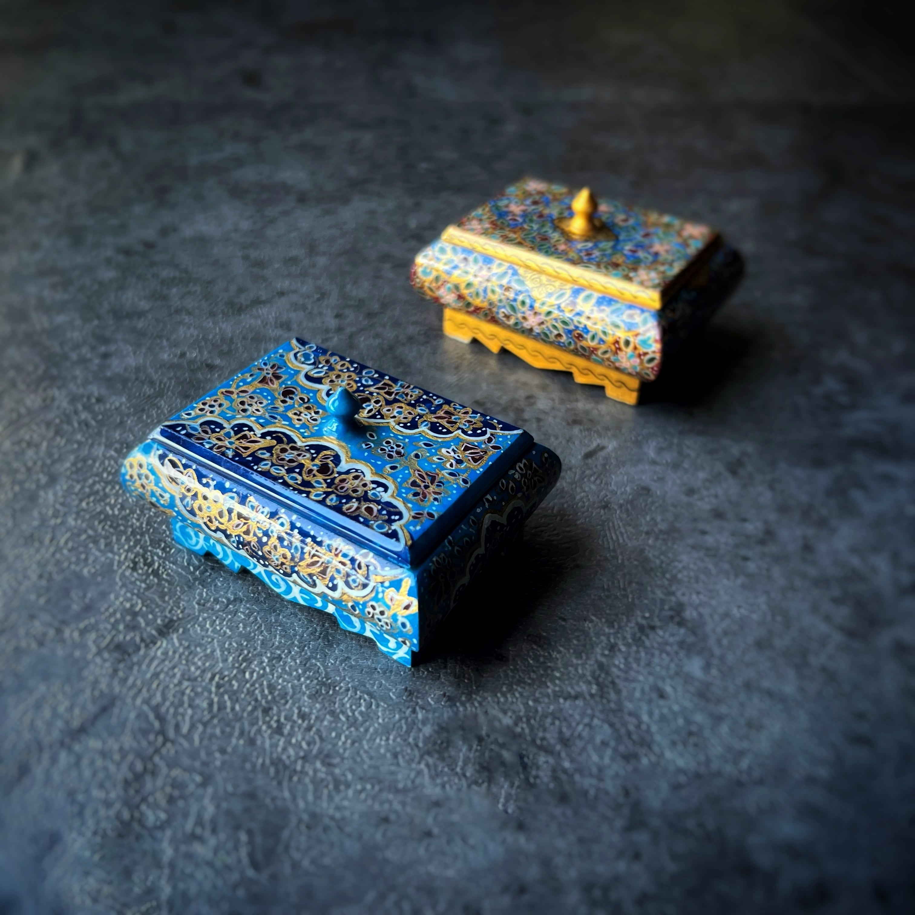 キャメルボーンの小箱 宝石箱 M（ネイビー×ターコイズ）【JAABEH-021