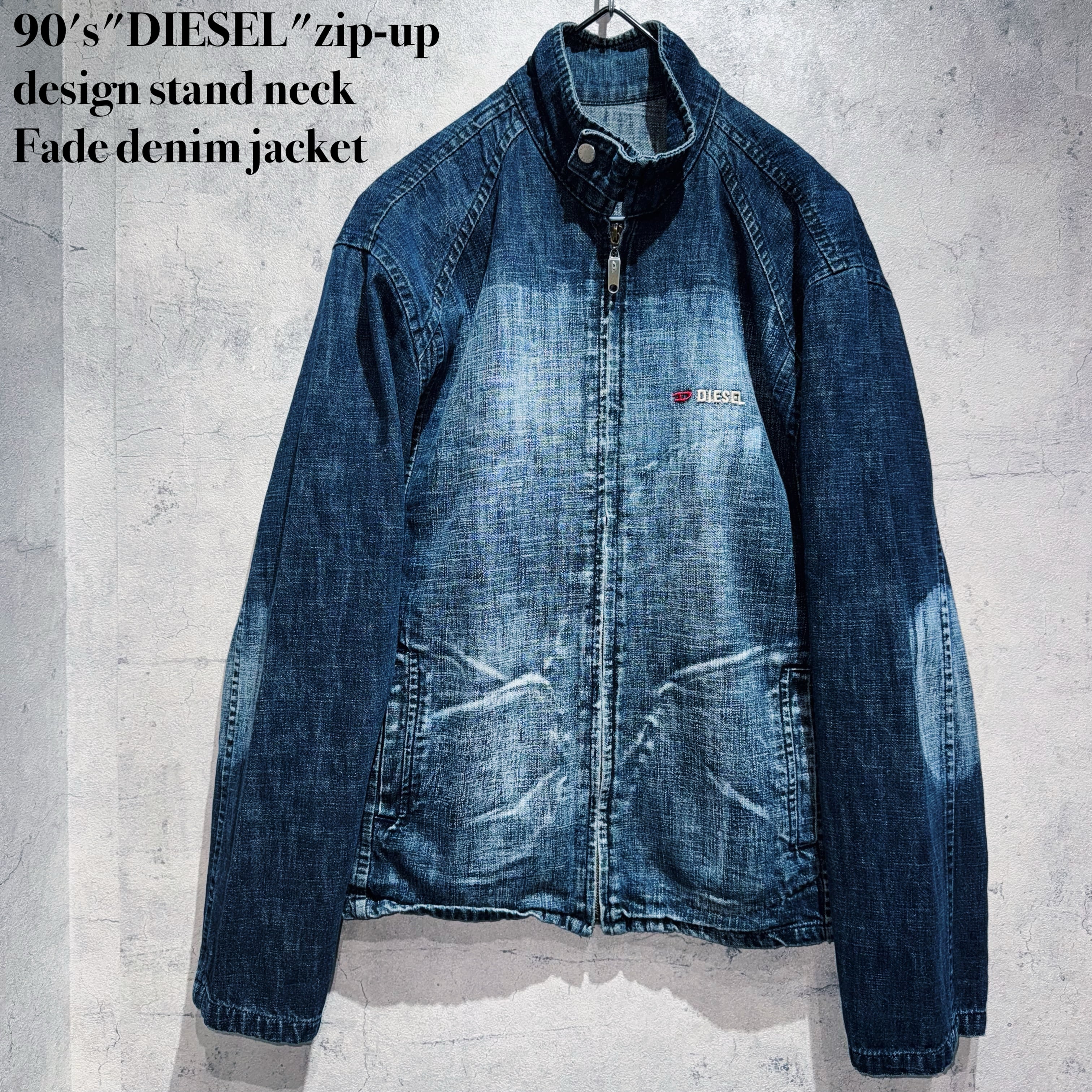 90's"DIESEL"zip-up design stand neck Fade denim jacket