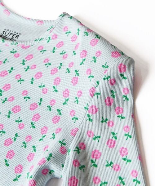 HOLIDAY】 super rib padded shoulder crew neck l/s tops (flower