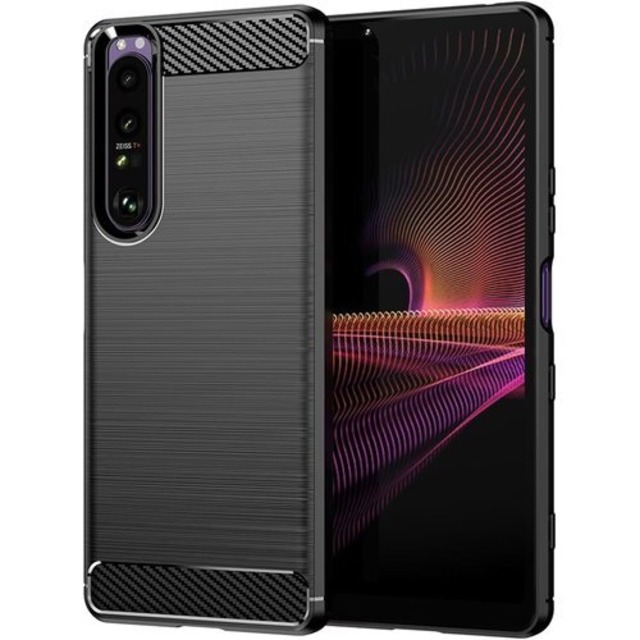 FINON for Xperia 1 III 用 ケース SO-51B SOG03 A101SO カバー スマホケース カーボン デザイン 指紋防止 薄型 軽量 耐衝撃 簡易脱着 ソフトケース ブラック 2254