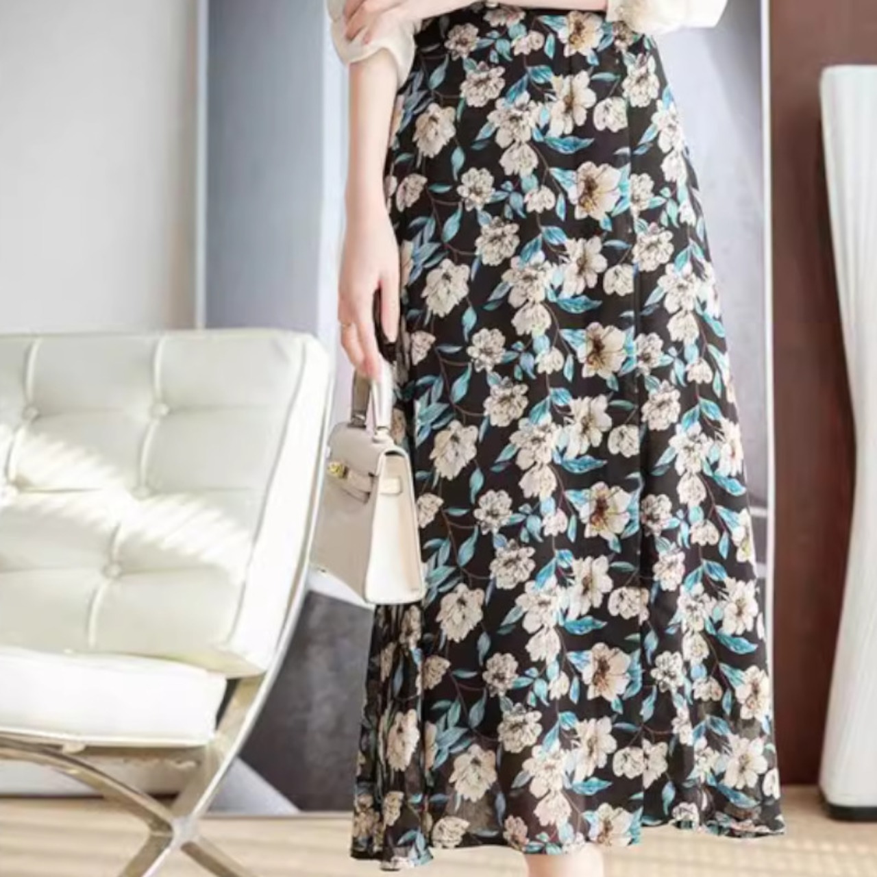 ミドル丈花柄スカート W00223