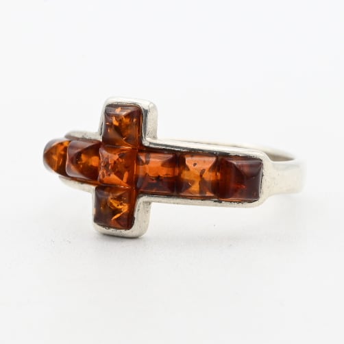 Amber Studs Accent Cross Motif Ring #14.5 / Denmark