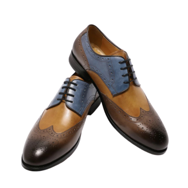 Wing tip pointed toe lace-up oxford shoes