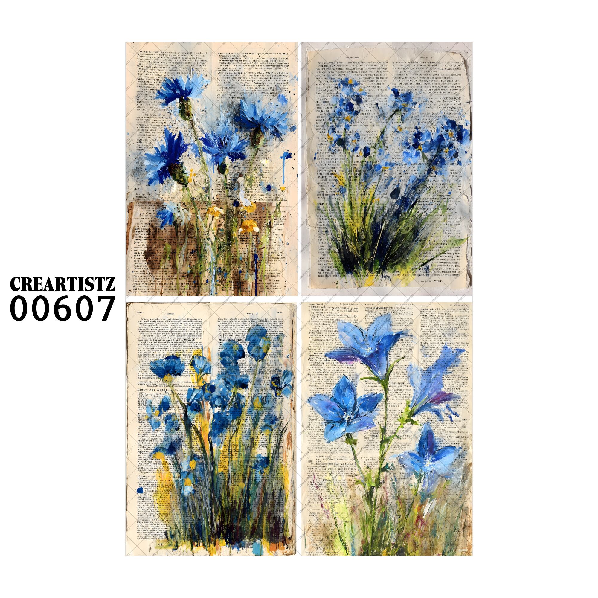 00607 背景 コラージュ素材 オリジナル 12枚セット (4種類×3枚) ペーパー/ステッカー CREARTISTZ