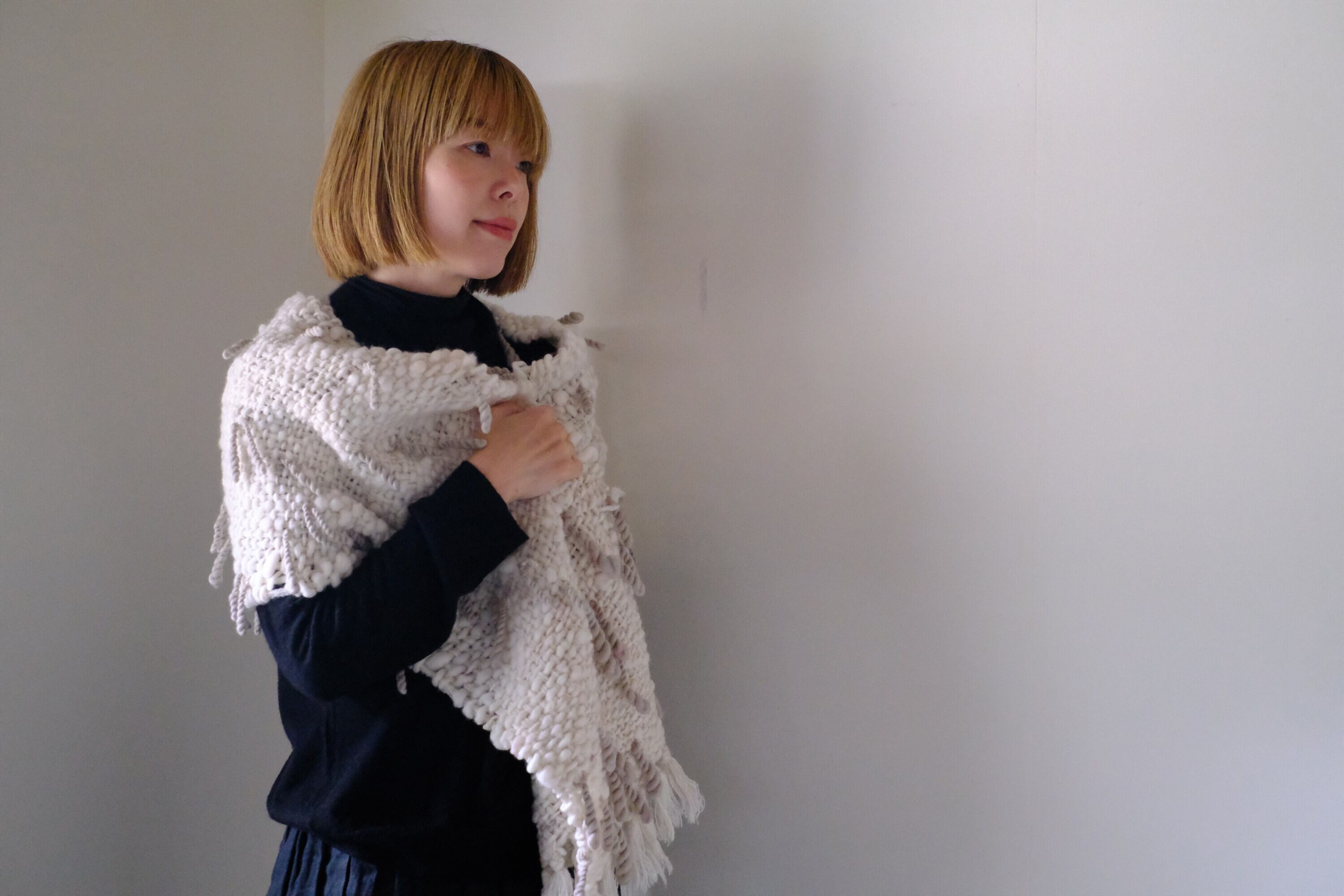 手紡ぎ糸のマフラー　o-0536