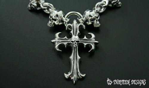 THIRTEENDESIGNS サーティーンデザインズ KN-3N SMALL SKULL CHAIN & SMALL THORN CROSS NECKLACE