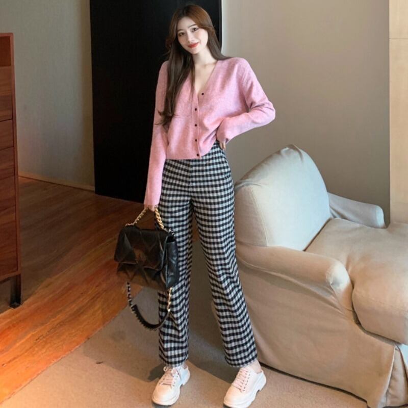 カーディガンセーター スタイルオータムウィンタールーズVネックトップス ピンク 秋物 冬物 YY-ファッション20887301037