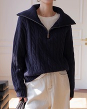 Half zip cable Knit　T20335