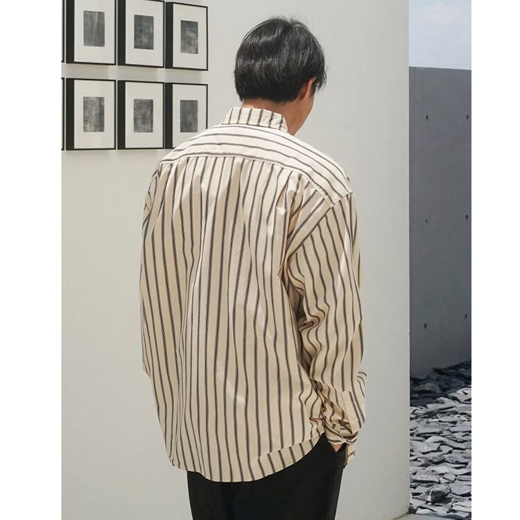 ★COLLEGE STYLE LOOSE STRIPED DRAPED SHIRT　　　19169