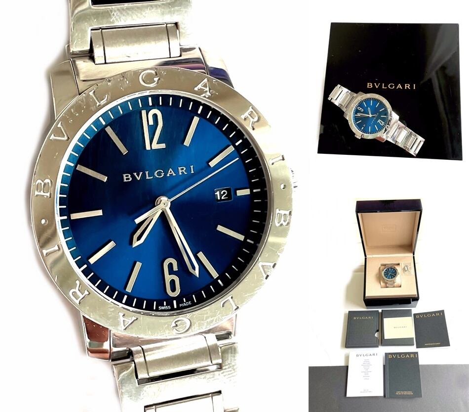 BVLGARI ブルガリ メンズ ブルー キャリバーBVL BB41S 裏スケ 青文字盤 時計 自動巻き 純正